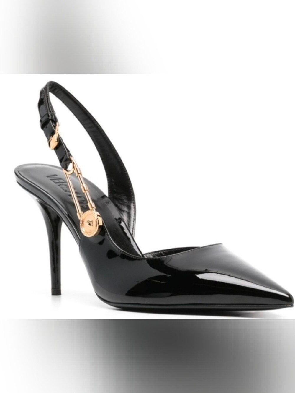 VERSACE Safety Pin Slingback Leather Pumps